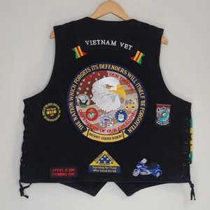 Bikers Edge Black Denim Vest Men's Vietnam Vet Patches Size 3XL